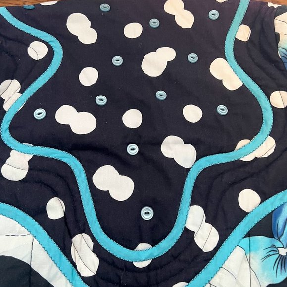 Quilted Floral Open Cotton Jacket - L - Polka Dots, Buttons, Drawstring Waist - Picture 6 of 8